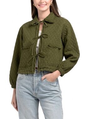 Avec Les Filles Quilted Ruffle Trim Tie Front Jacket